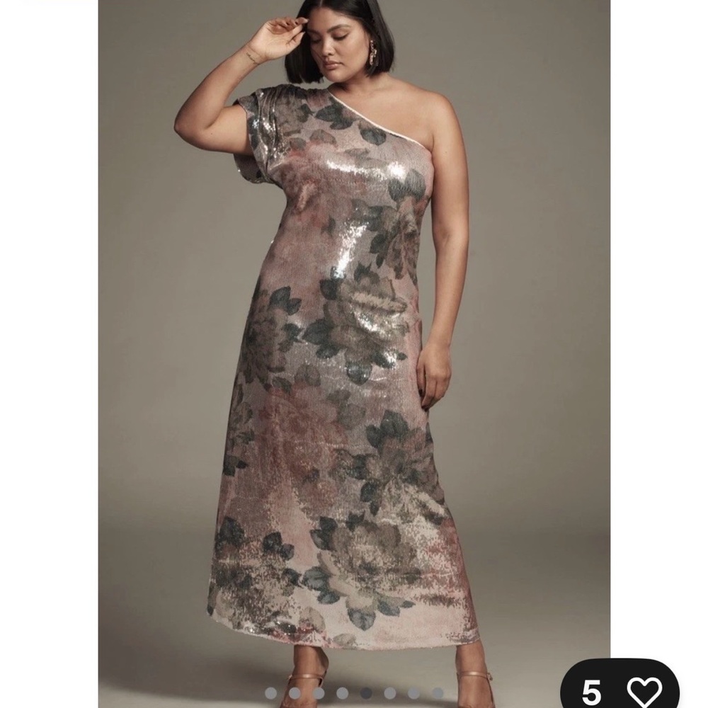 Porridge Anthropologie One-Shoulder Sequin Dress in Pink and Green